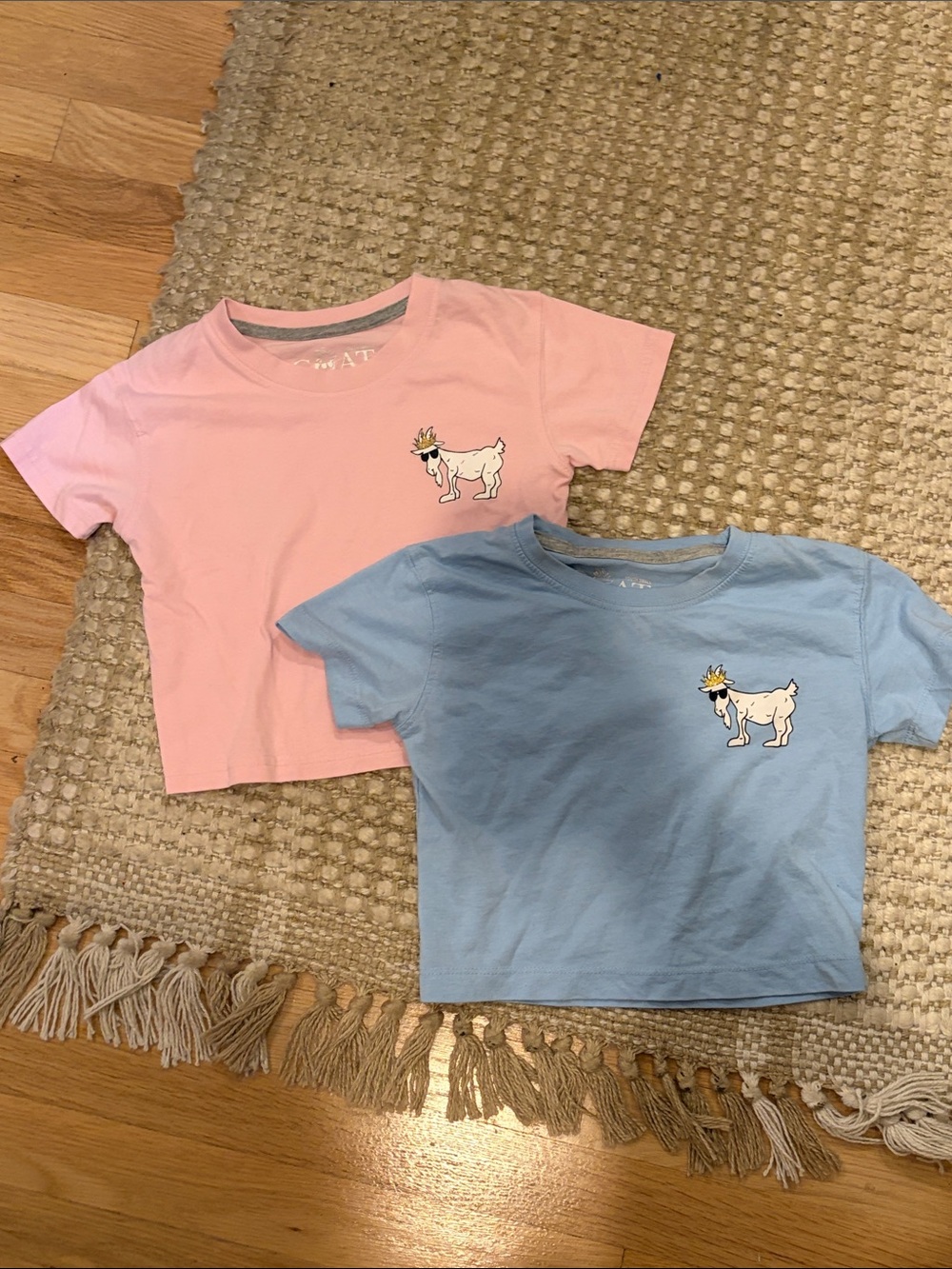 Kids Goat Graphic Crop Tees (2) - Pink and Blue, YS